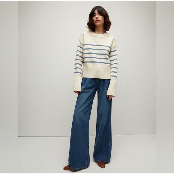 Veronica Beard Andover blue cream striped sweater chunky small - Picture 1 of 16